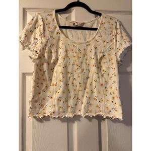SO Goods for Life Floral Ribbed Crop Top XXL White Yellow Coquette